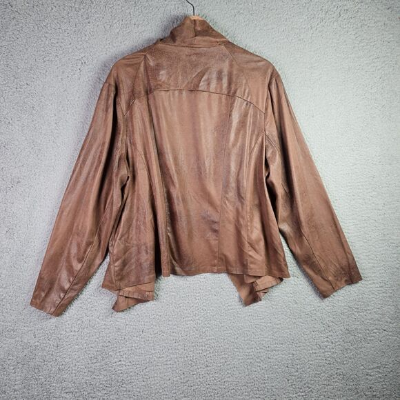 C Est 1946 Faux Suede Waterfall Drape Open  Jacket Brown Plus 22 24 Boho Layer - Picture 3 of 13